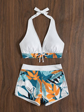 Load image into Gallery viewer, Plant Print Halter Shorts Bikini Swimsuit
