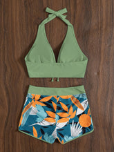 Load image into Gallery viewer, Plant Print Halter Shorts Bikini Swimsuit
