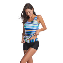 Load image into Gallery viewer, Woman Stripe Print Tankini Bikini Swim Suit
